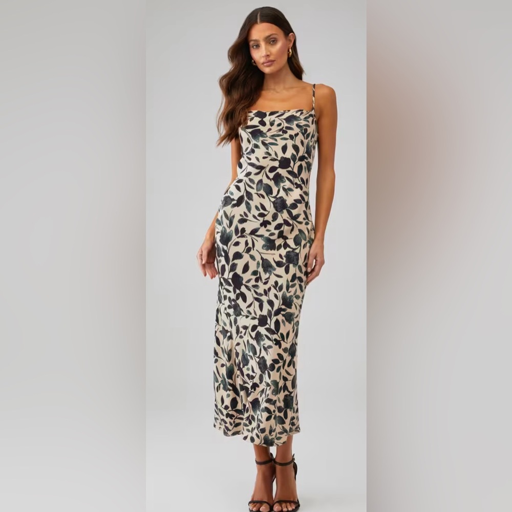 bec + bridge Leaf Print Maxi Dress in Black and Cream